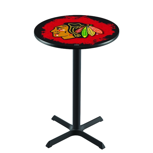 42" Blk Wrinkle Chicago Blackhawks Pub Table